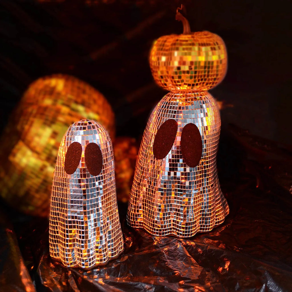 Silver glass mosaic ghost patch Halloween decoration in large and small size options