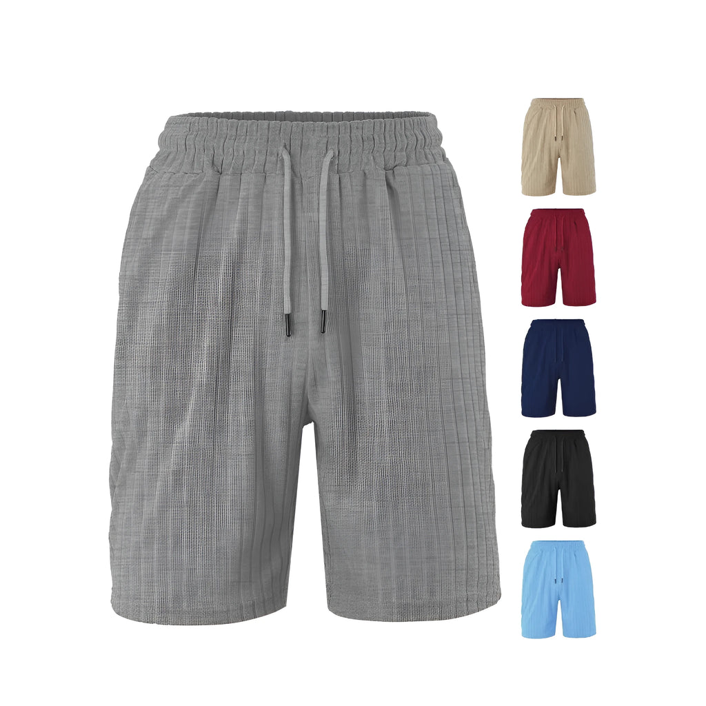 Men's loose-fit breathable jacquard casual shorts in navy blue, black, burgundy, khaki and light blue, sizes S to 3XL