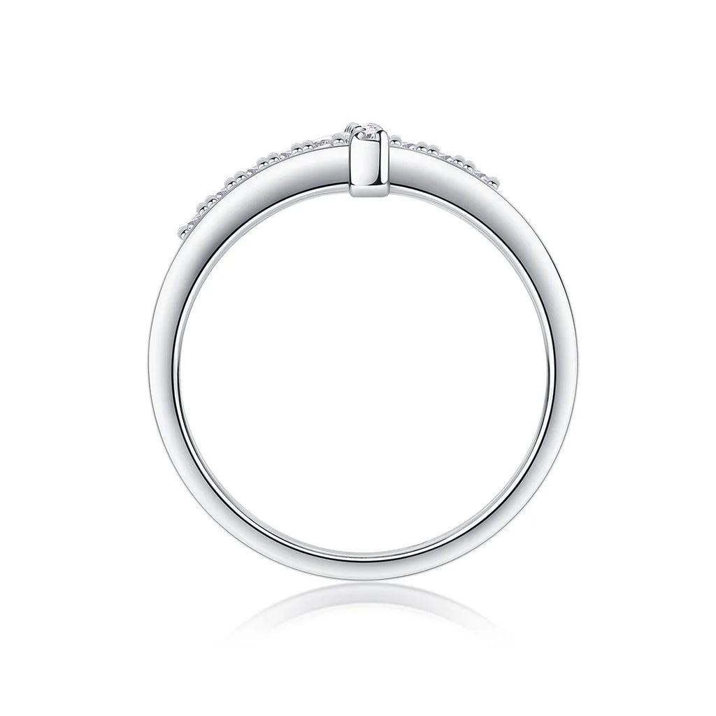 Holy Light Cross moissanite wedding ring set in S925 silver with gold plating on white background