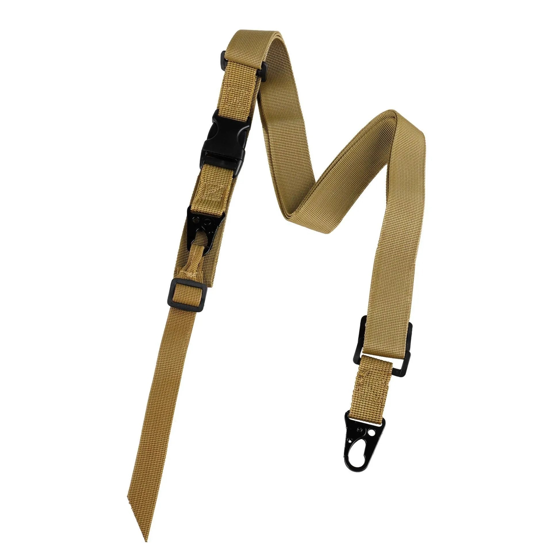 Nylon crossbody sling strap with alloy buckle showing adjustable 148 cm length