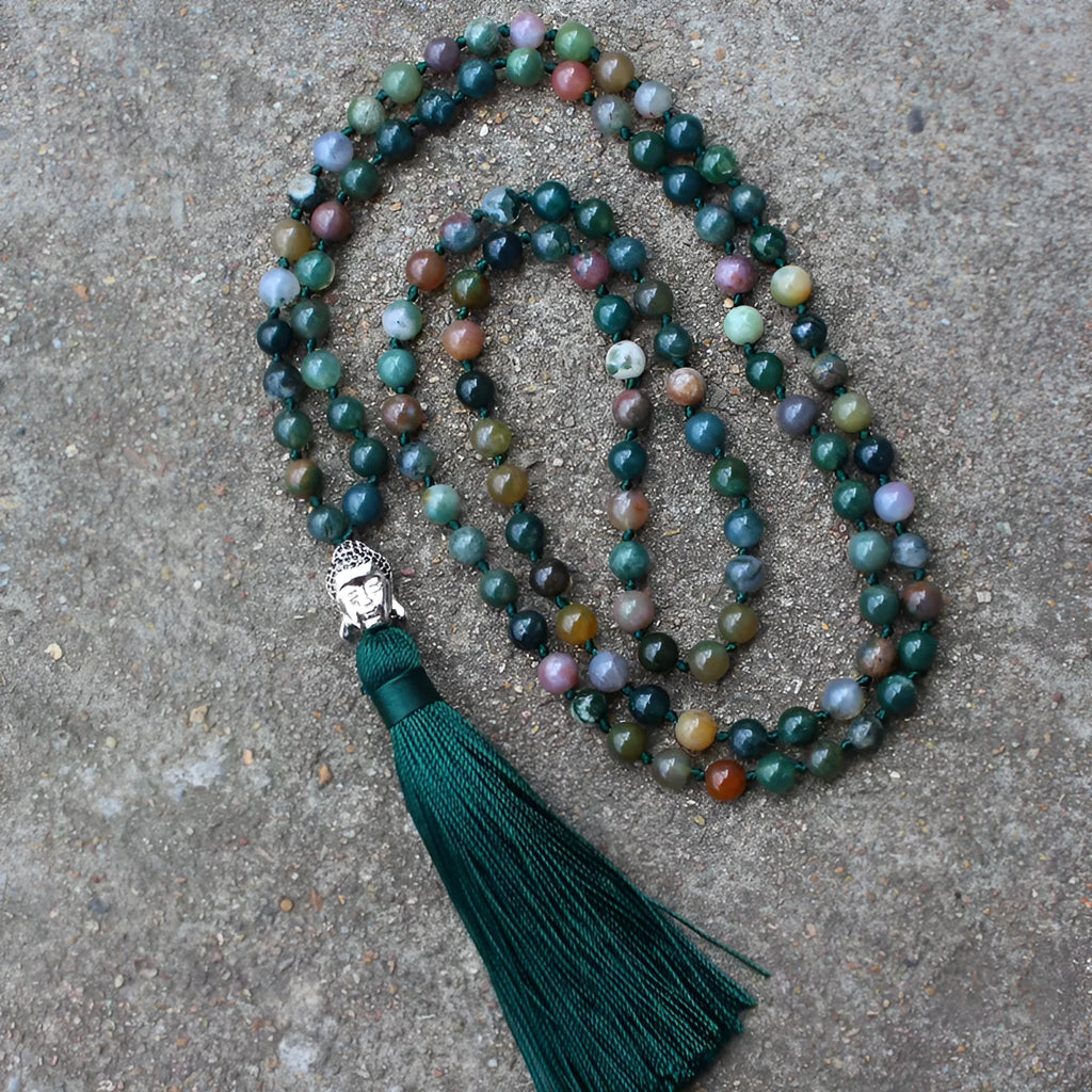 Natural agate bracelet with 108 geometric 6mm beads arranged as blessing necklace