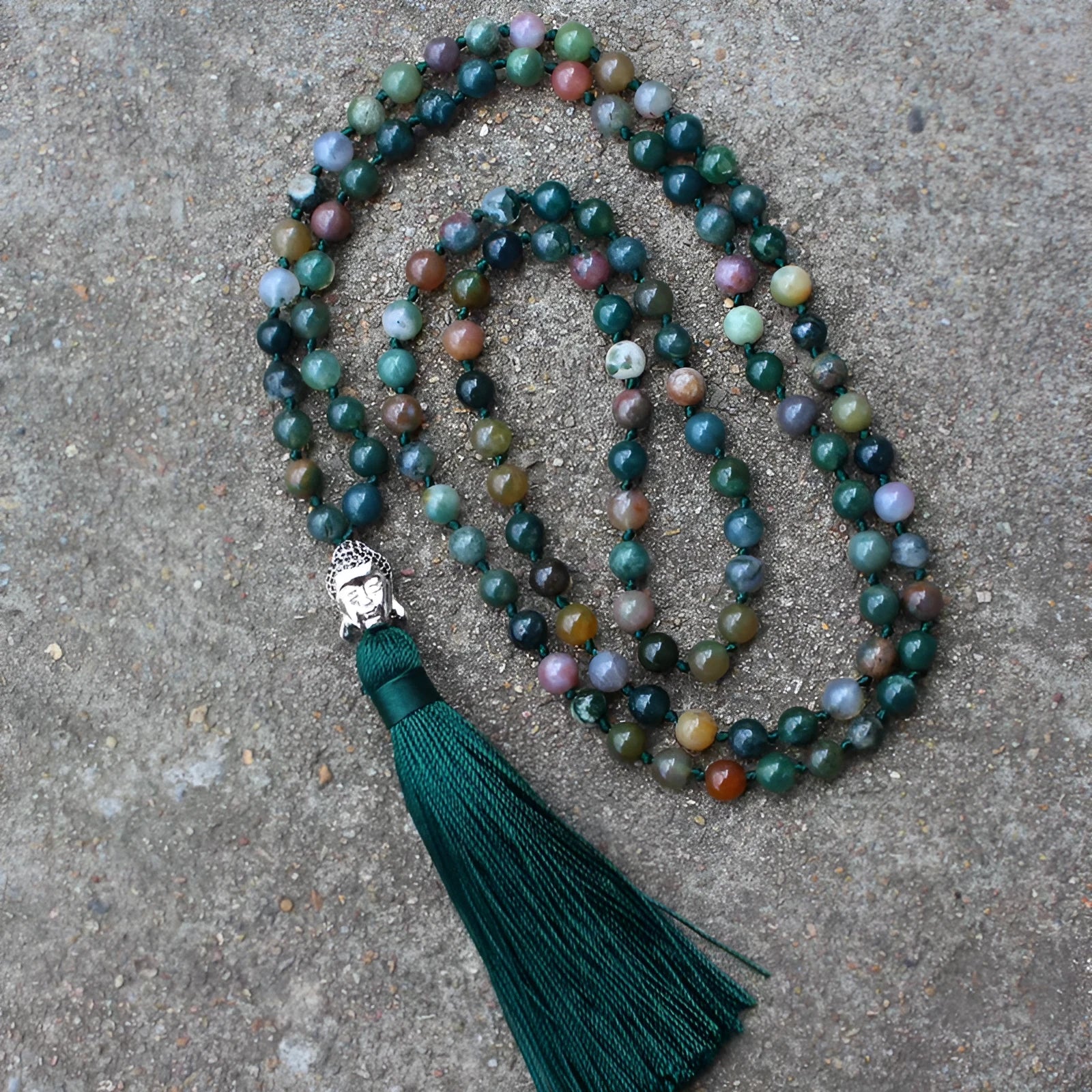 Natural agate bracelet with 108 geometric 6mm beads arranged as blessing necklace