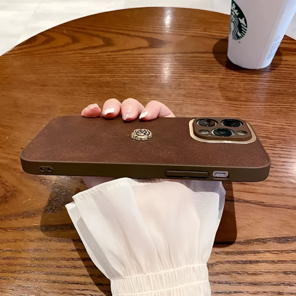 Brown Camellia phone case with frosted finish for iPhone 11 12 X Xs 14