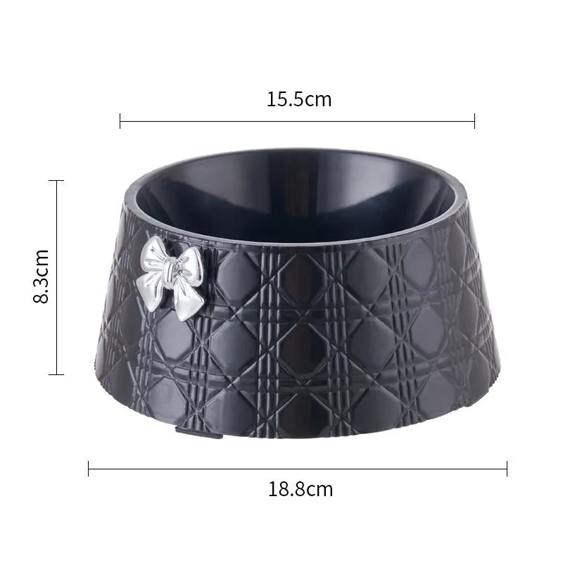 Ceramic pet bowl with diamond pattern and bow design in multiple colour options