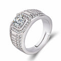 Men's large square diamond-inspired ring with an adjustable band in a gold metal finish