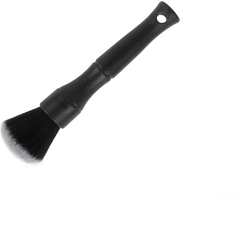 Black car detailing brush with soft pig hair bristles and a PP handle shown in two sizes.
