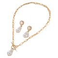 Gold tone retro baroque pearl necklace and matching earrings jewellery set for women