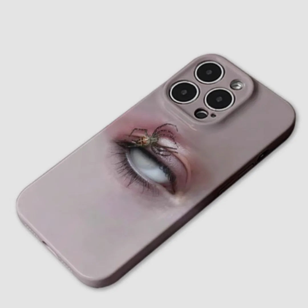 Dark heterochromatic spider design resin iPhone case for anti-fall protection on iPhone 11 to 16Promax models.