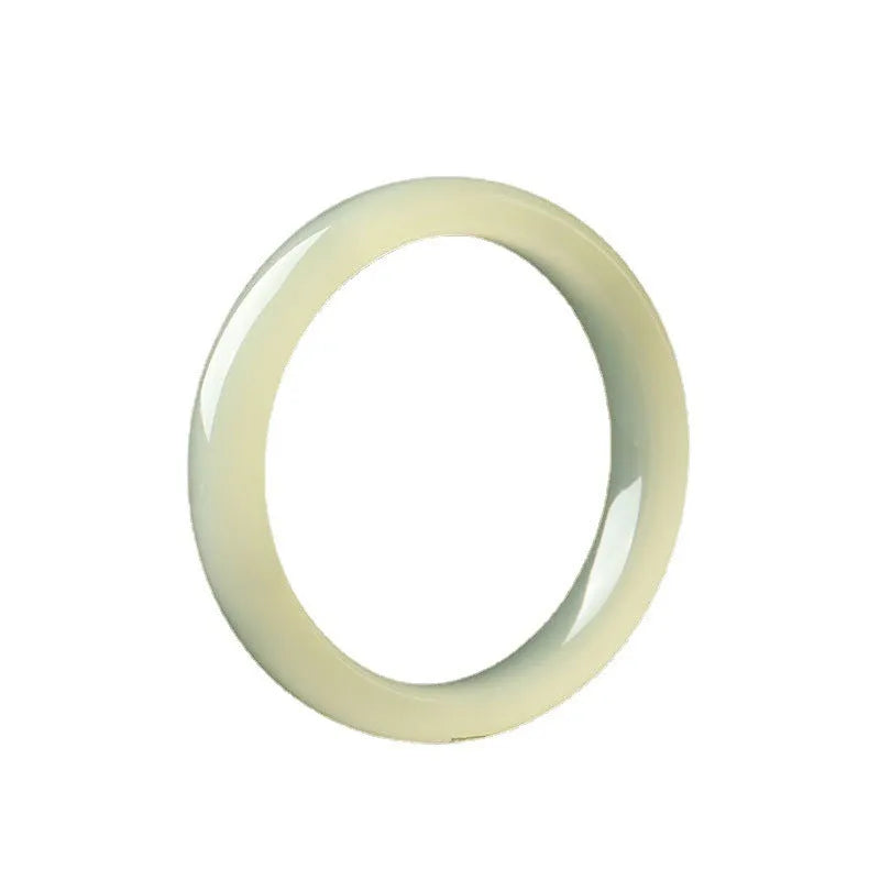 Ice-like silk jade round bar bracelet showing geometric winding design on a wrist.