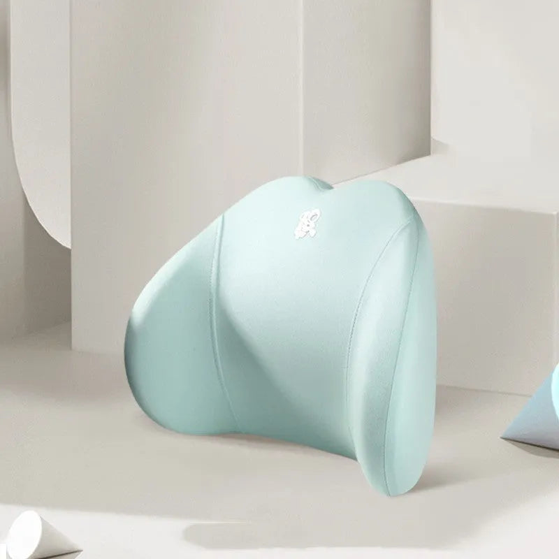 Heart-shaped car pillow set in various colours for lumbar and headrest support.
