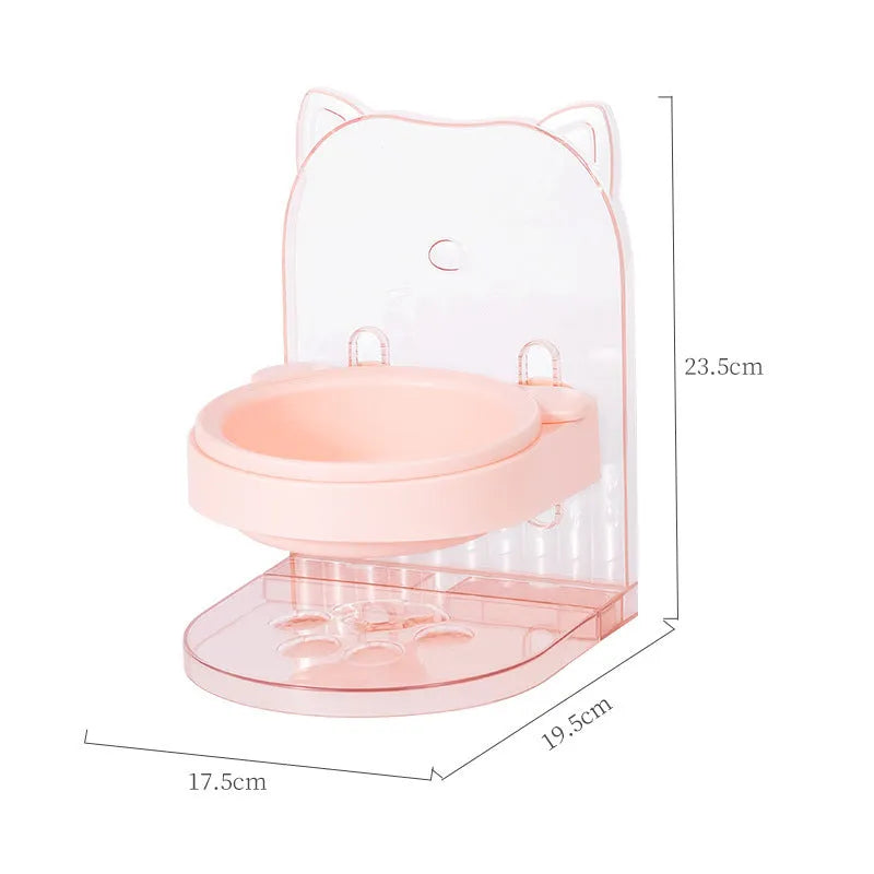 Grey cat food bowl with protective cat ear design around rim for neck protection during feeding