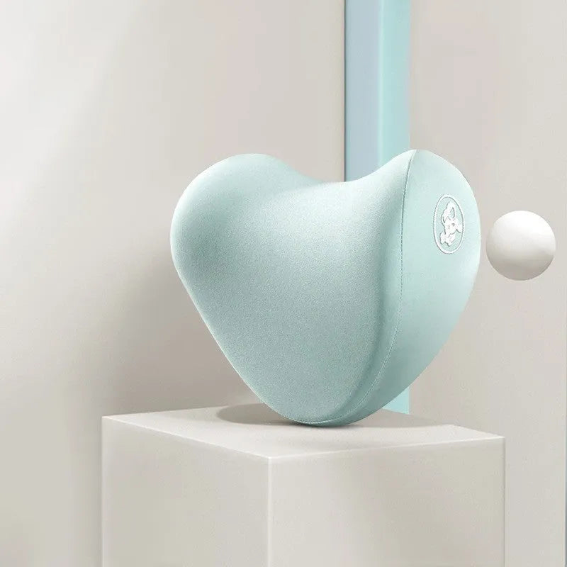 Heart-shaped car pillow set in various colours for lumbar and headrest support.
