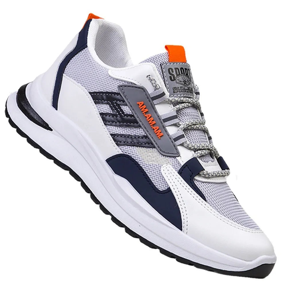 Men's breathable running shoes with mesh upper, rubber sole, lace-up front, grey or black, sizes 39-44