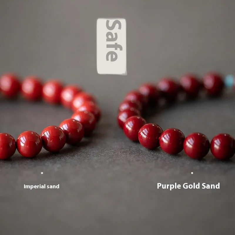 Purple Gold Sand geometric bracelet with cinnabar and Hetian jade beads in unisex cartoon style.