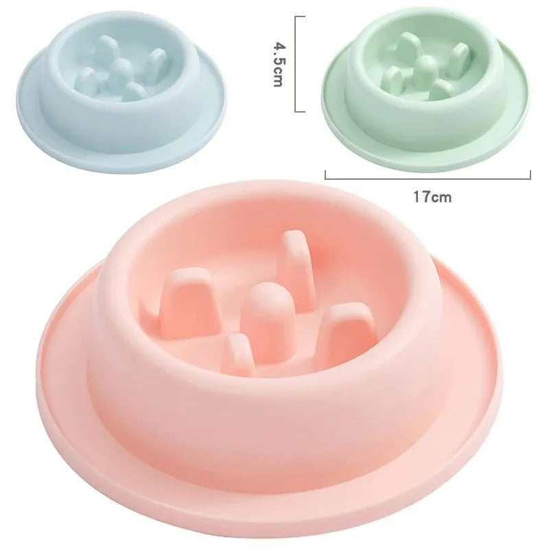 Blue slow feeder dog bowl with raised maze pattern for anti-choke feeding
