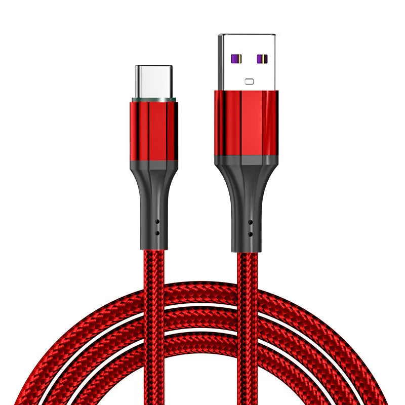 Woven nylon braided Type-C USB charging cable in black colour showing connector detail