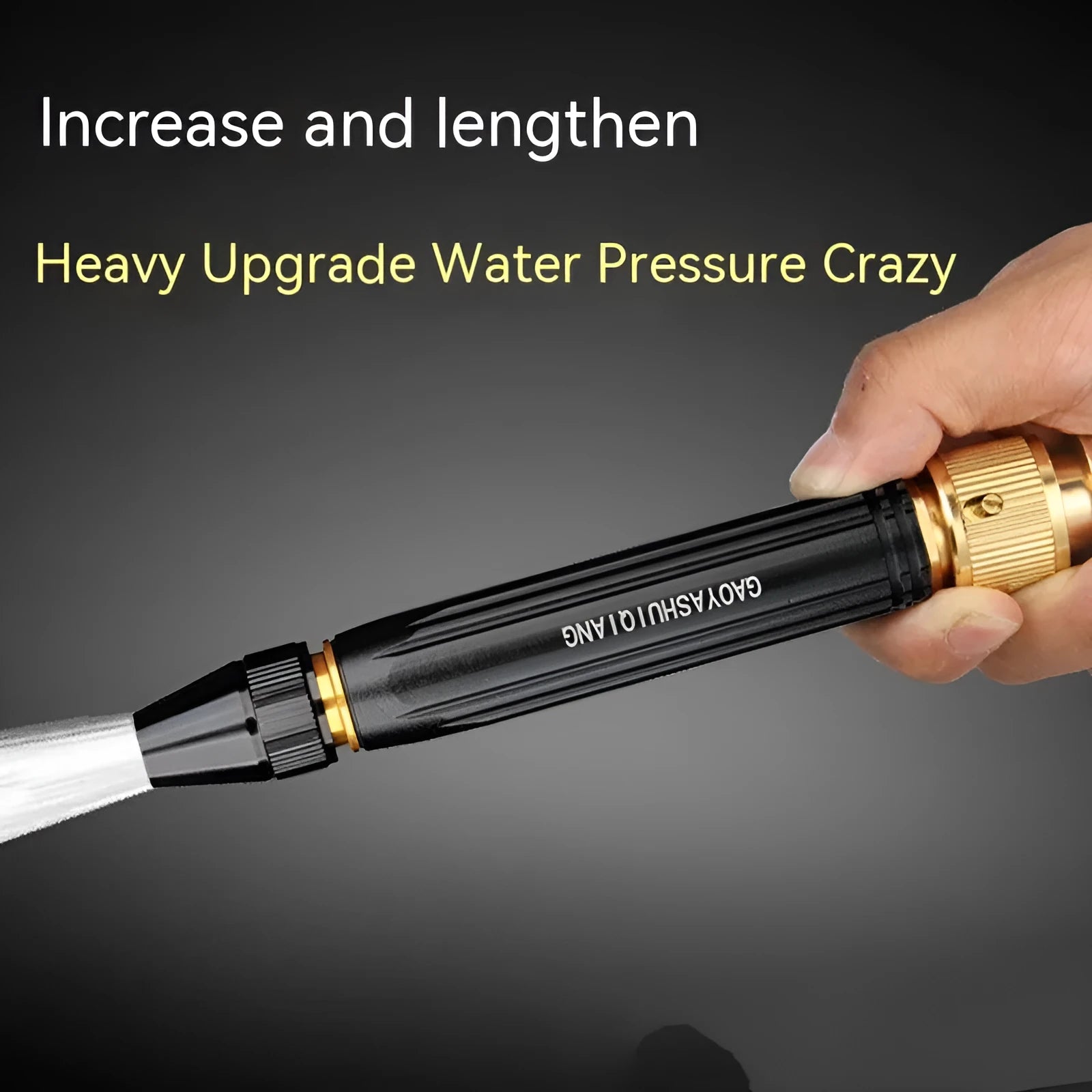Black car wash water gun with straight spray design measuring 17.7 cm