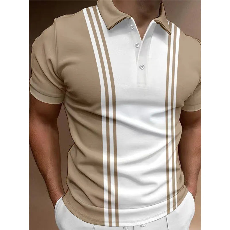 Men's loose fit casual t-shirt with printed lapel in polyester fabric showing colour options