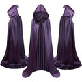 Black reversible hooded satin cloak for children's Halloween wizard costume