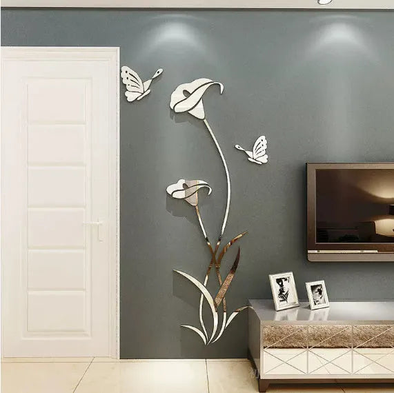 Lily shape 3D acrylic wall sticker in pink, shown in large size with right orientation