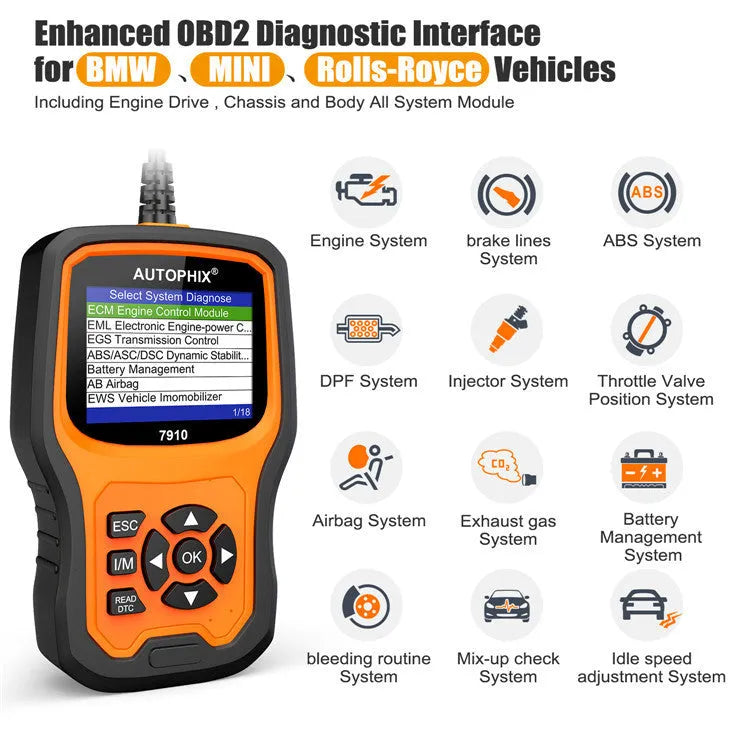 Autophix 7910 handheld automotive diagnostic scanner and OBD2 fault code reader.