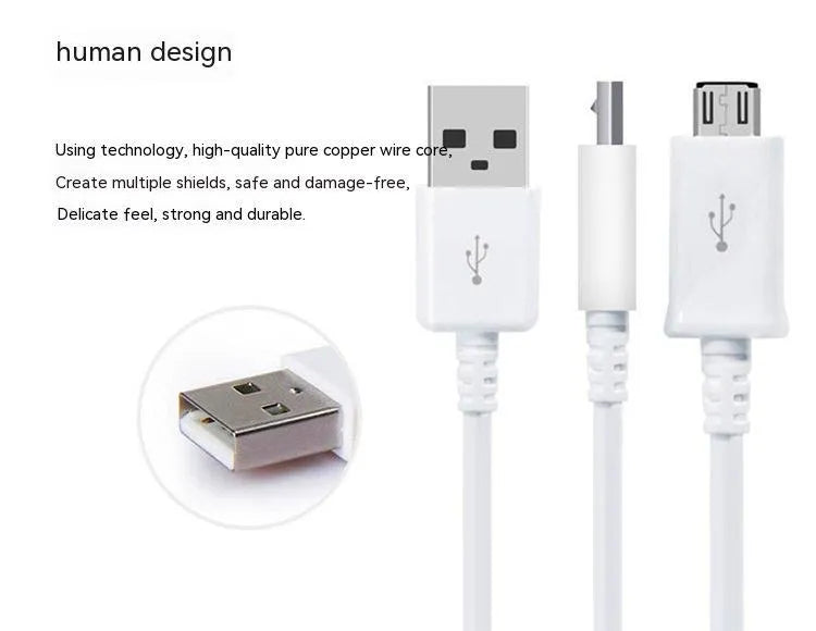 Black and white Android smartphone Micro USB data cable with 1 metre length for charging and data transfer