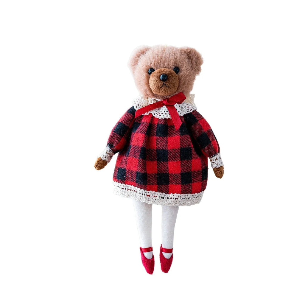 Cartoon plush bear doll couple in suit plaid design showing gentleman bear and princess bear options