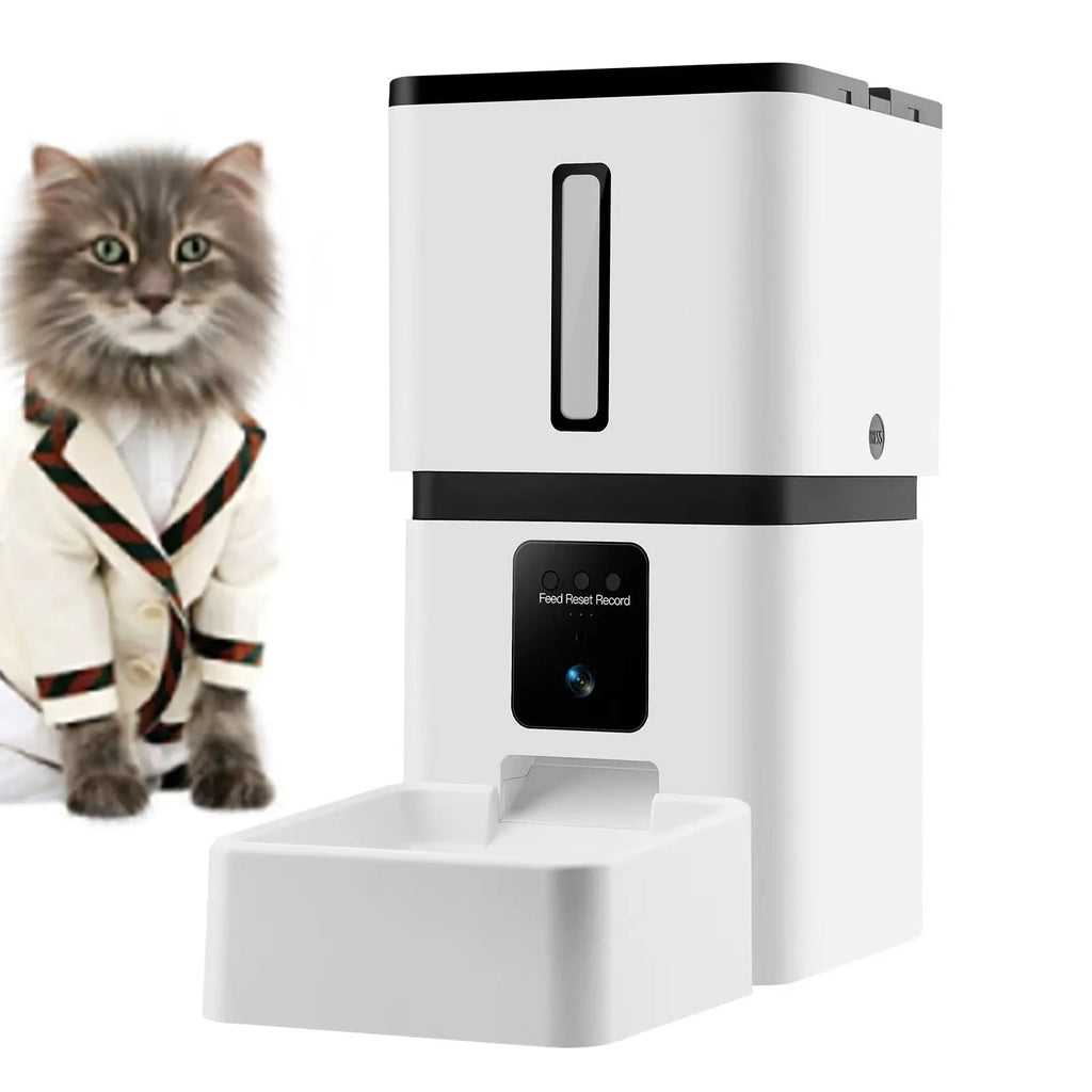 White 8L WiFi intelligent pet feeder with automatic timing and quantitative dispensing for dogs and cats