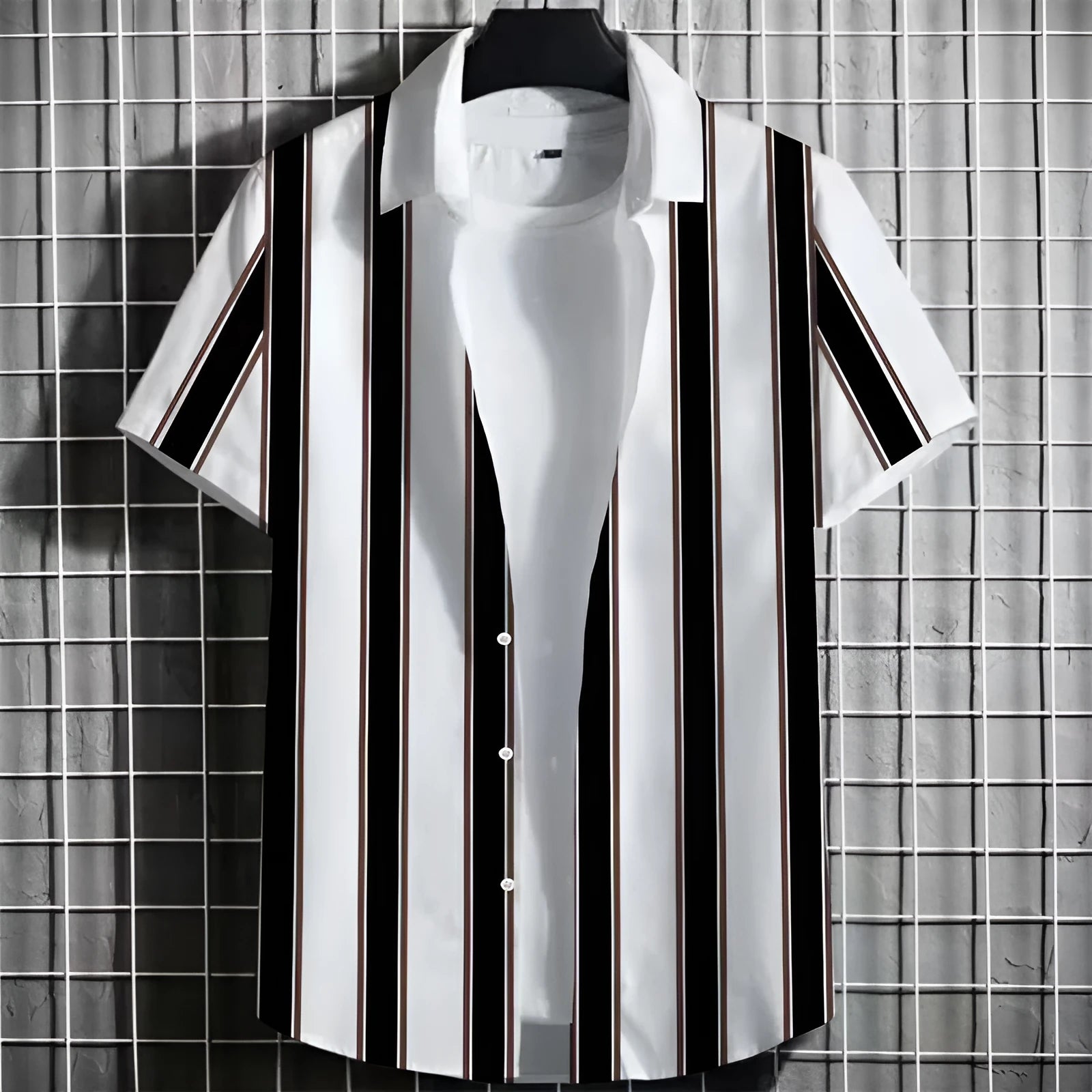 Men's striped linen t-shirt with 3D print design in extended sizing