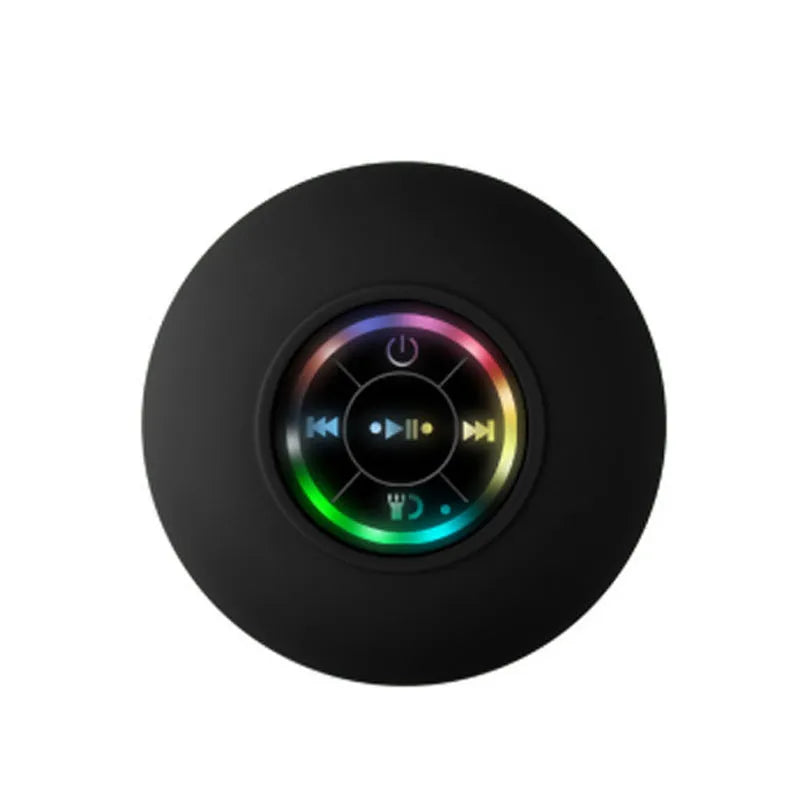 Waterproof Bluetooth speaker with large suction cup base and LED light in six colour options