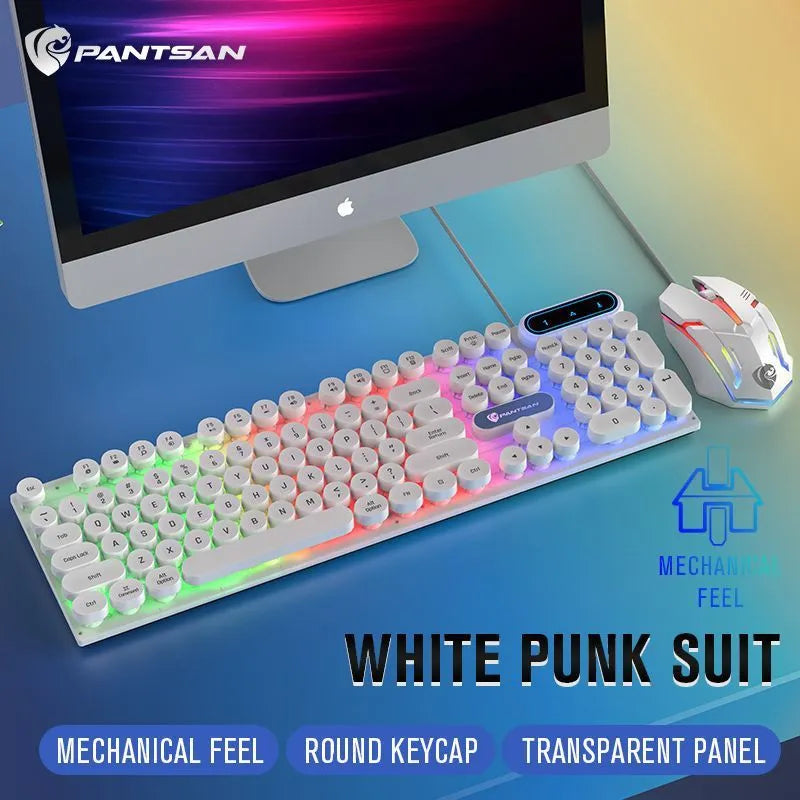 Wired USB keyboard and mouse set for desktop computer in white or black, silicone material, 1.5 line series cable