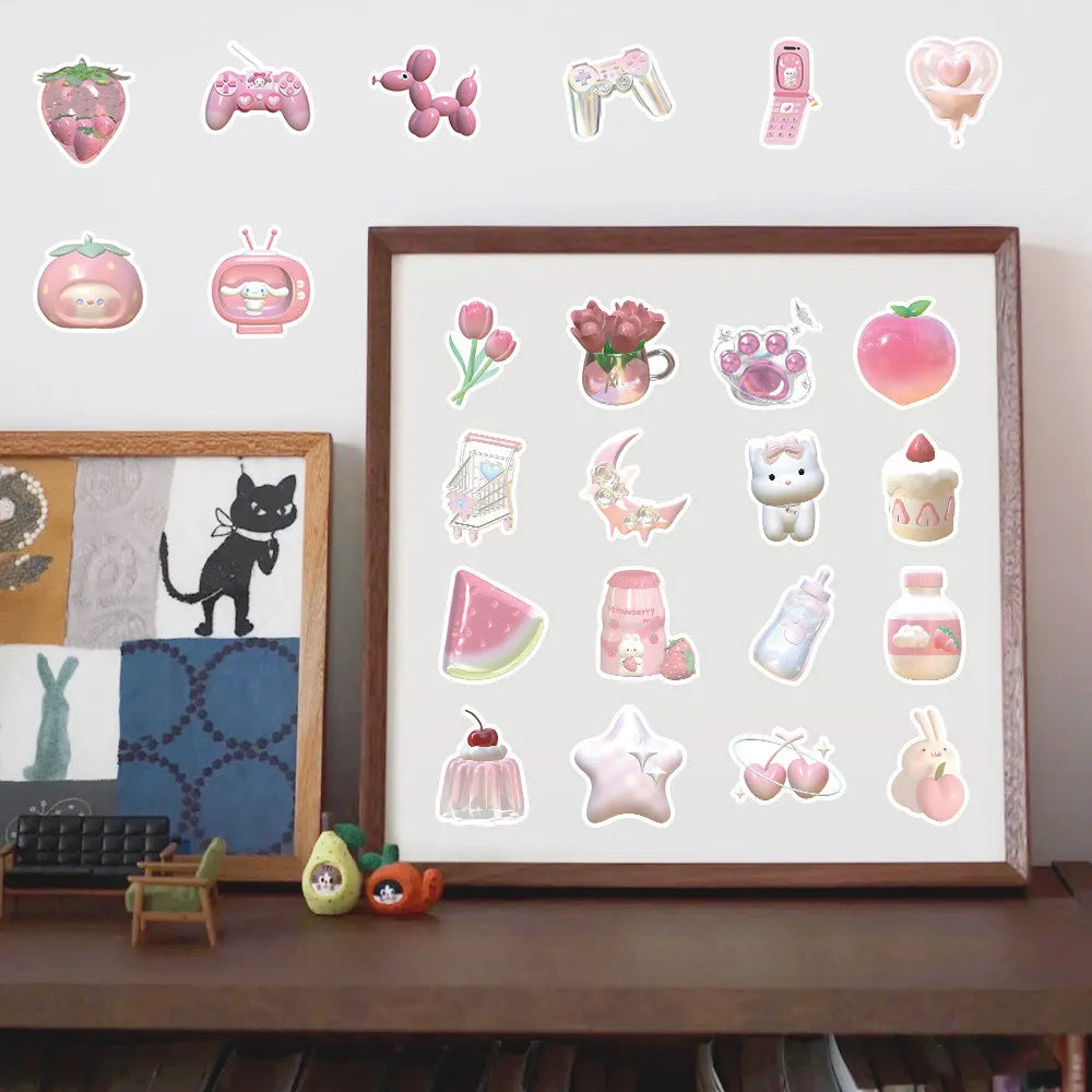 Two sheets of pink girl heart decorative stickers with realistic 3D effect, showing style A and style B patterns.