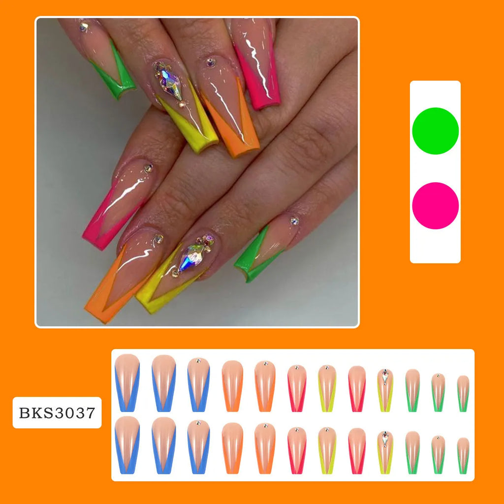 Diamond colour French artificial nail tips with detachable design and cartoon patterns including jelly glue and filing strips