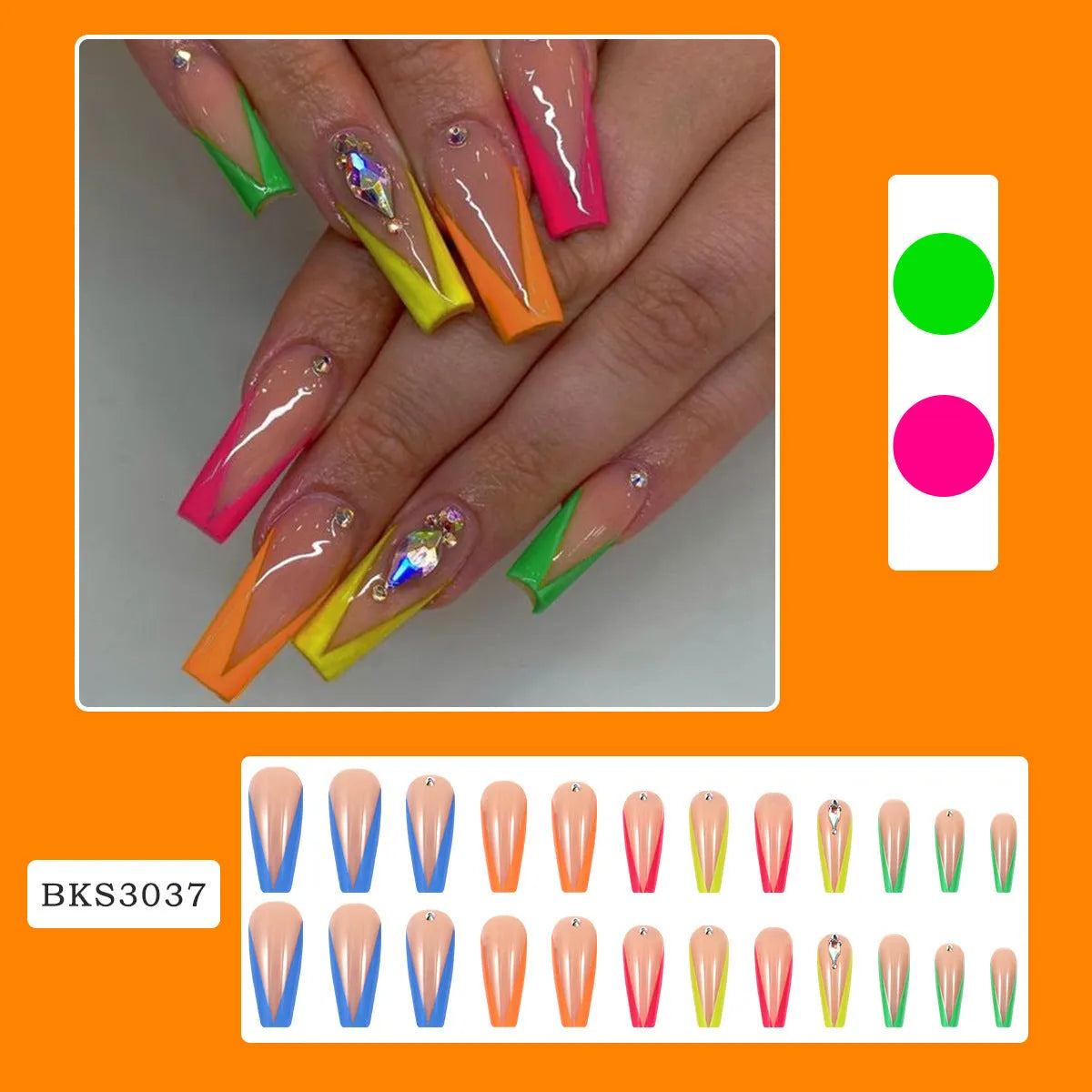 Diamond colour French artificial nail tips with detachable design and cartoon patterns including jelly glue and filing strips