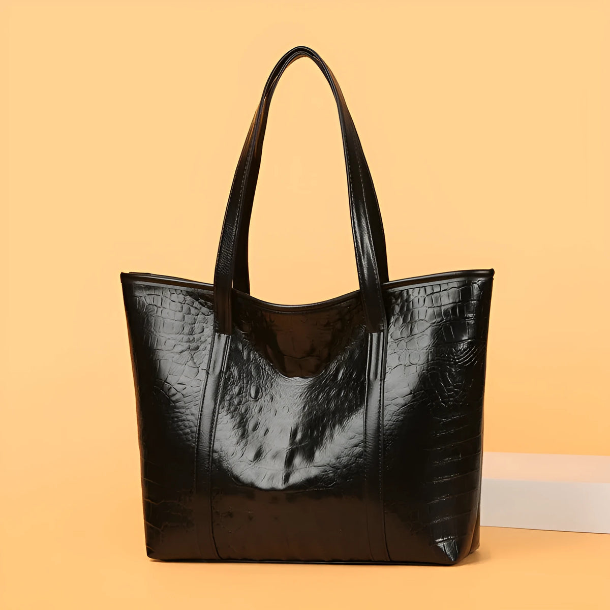 Women's soft PU leather large capacity shoulder bag with crocodile pattern, dark blue colour