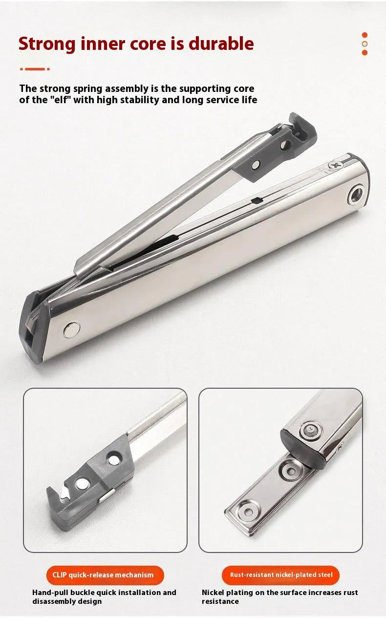 Cold rolled steel tatami cabinet support rod with spring mechanism for flap-up doors.