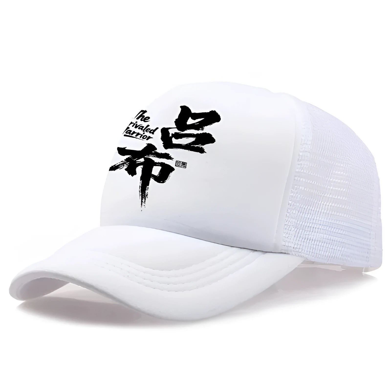 Men's polyester baseball cap shown in six colour options: black, blue, green, grey, pink, and white.