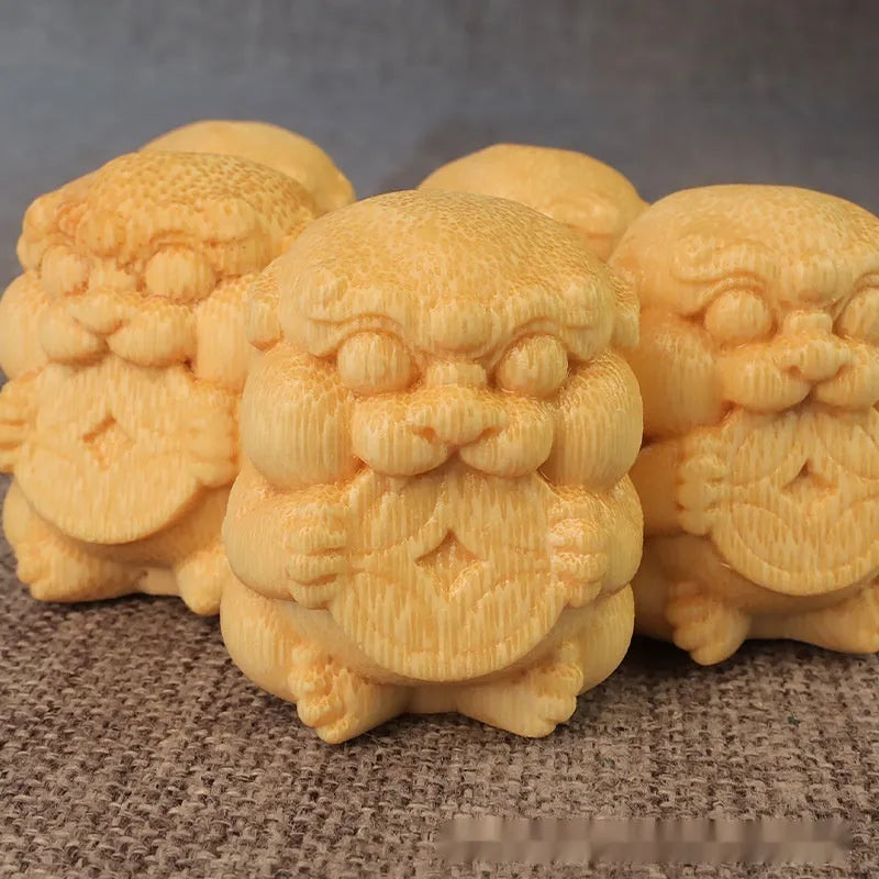 Solid bamboo carving ornament shaped as a traditional Money Toad, measuring 4.5cm in height.