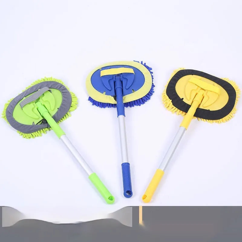 Three-section aluminium alloy telescopic car mop with green cotton cloth head