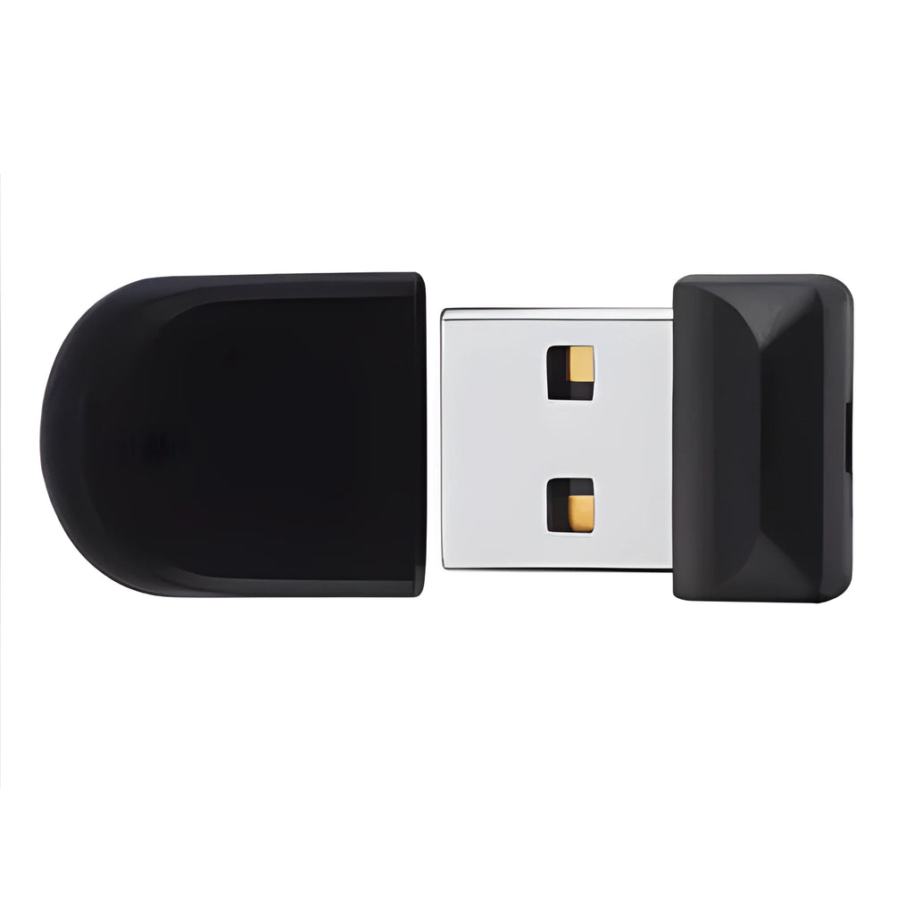 Black rotating waterproof USB flash drive with plastic shell shown in open and closed positions.