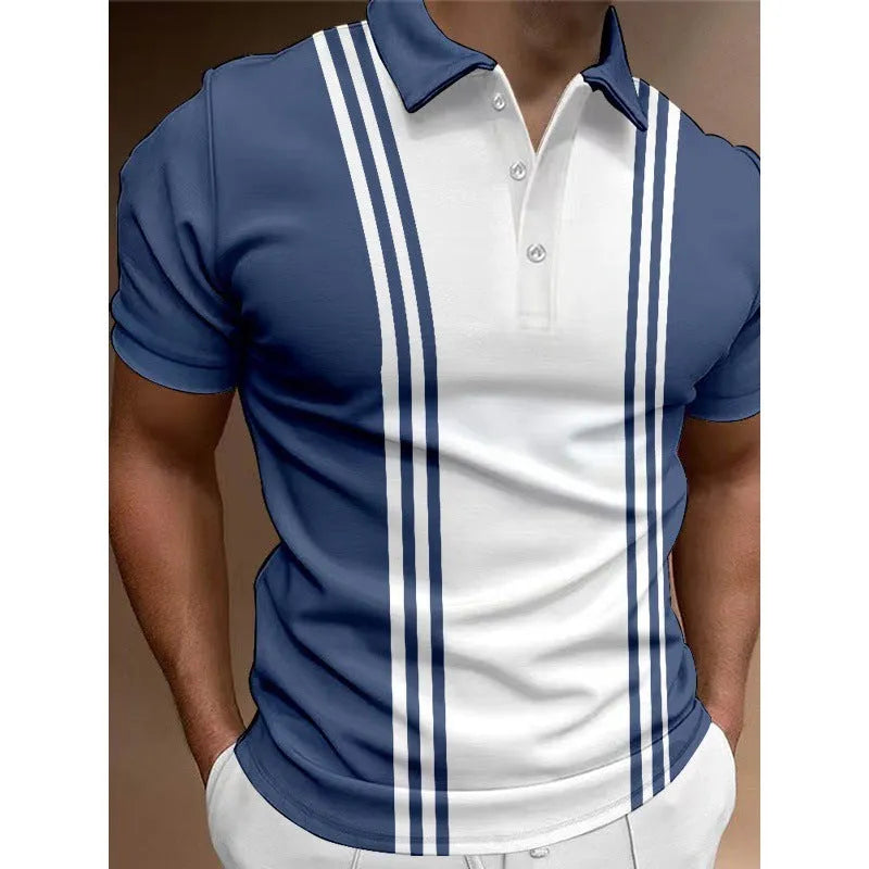 Men's loose fit casual t-shirt with printed lapel in polyester fabric showing colour options