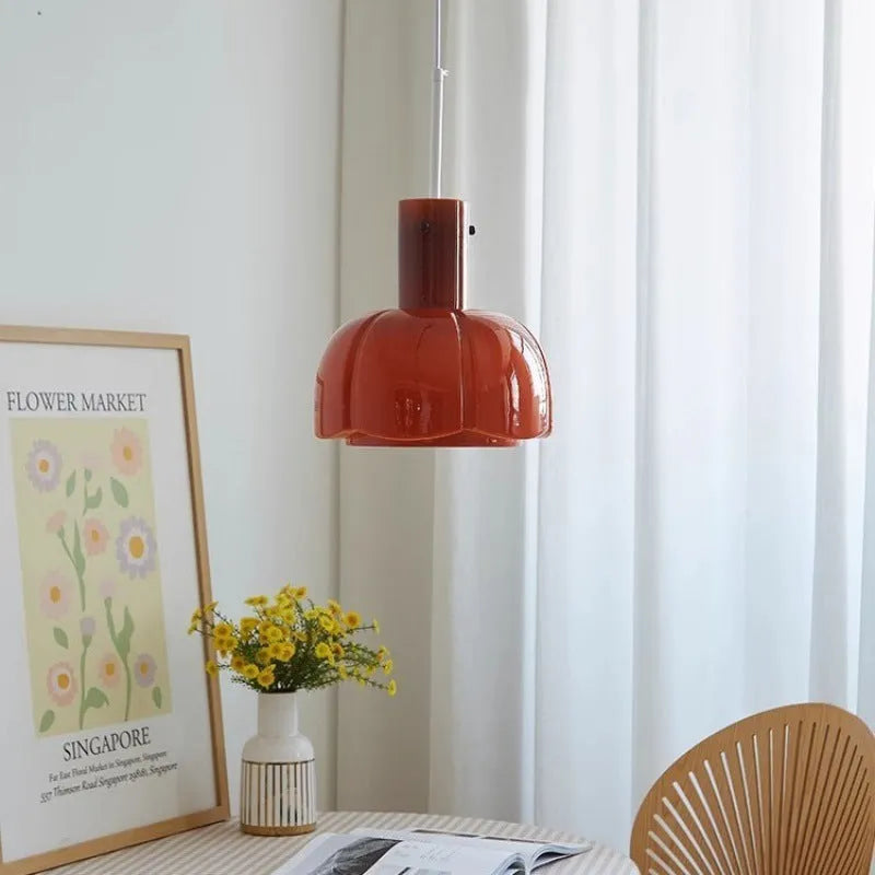 Medieval retro glass bud chandelier pendant light in caramel colour with tricolour dimming