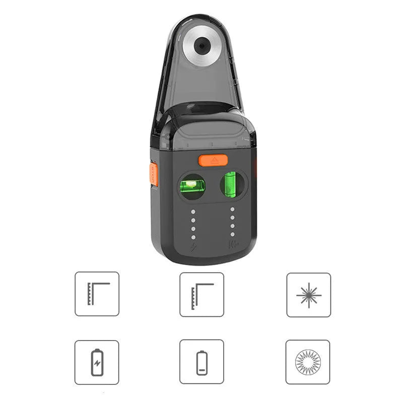 Electric hammer drill cover with red laser level and dust collection indicator showing dimensions 77x52x190mm