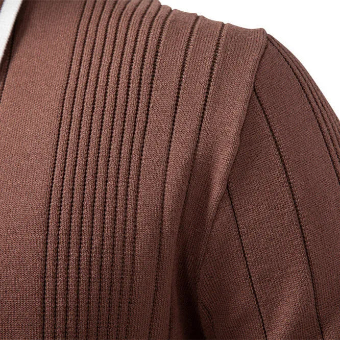 Men's knitted sweater with lapel zipper, long sleeves, dark blue, viscose blend pullover