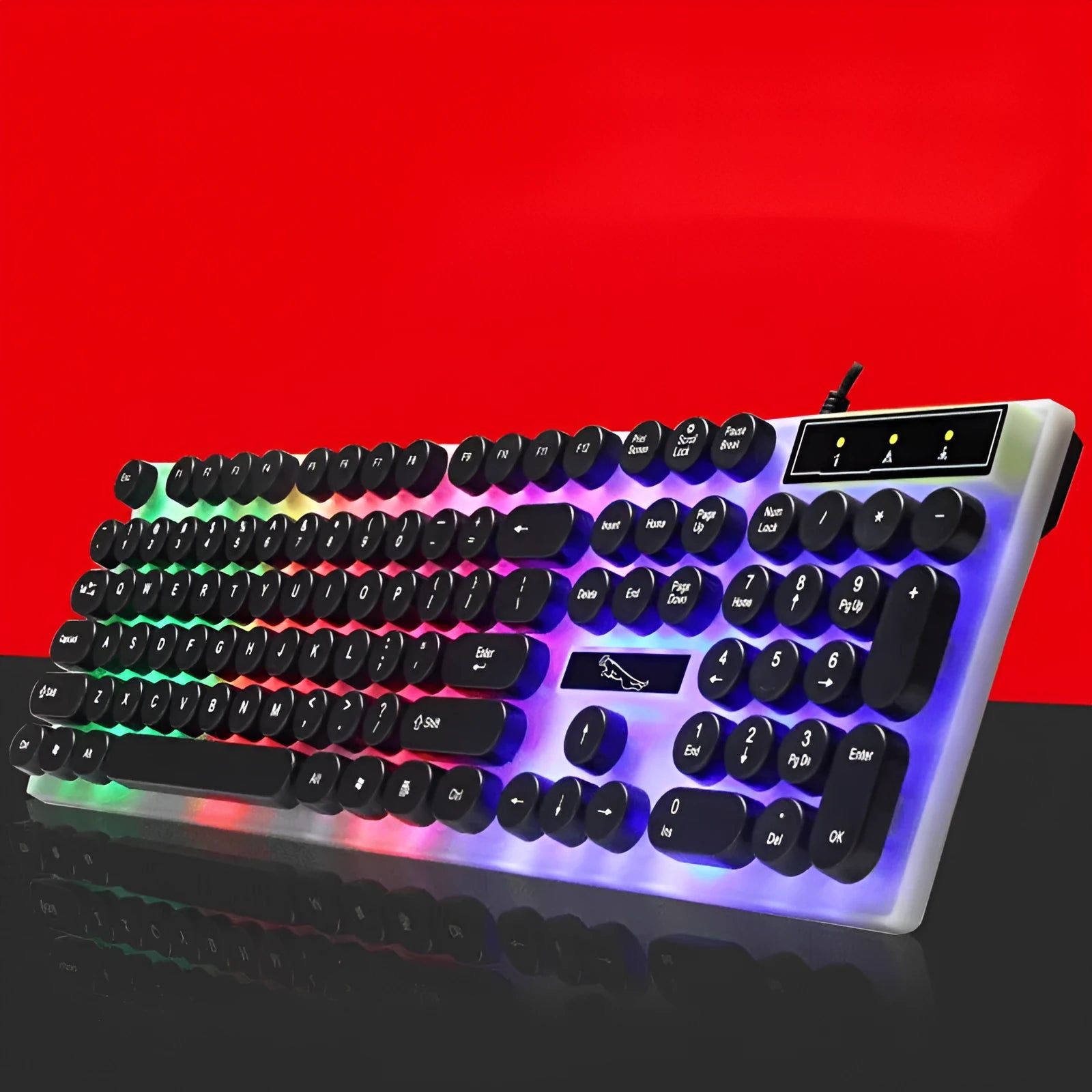White waterproof gaming keyboard with RGB LED backlight and 104 key layout
