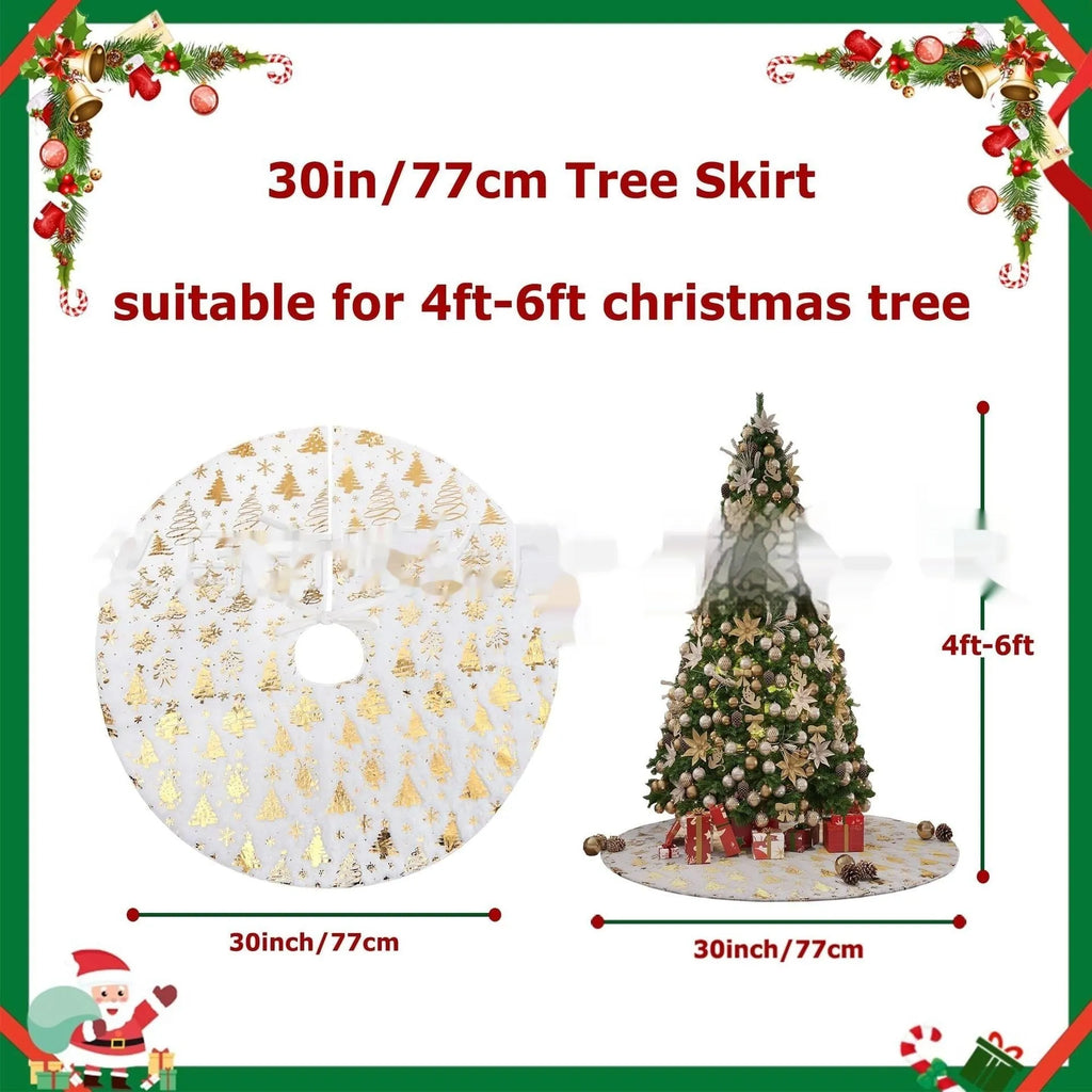 Gilding snowflake Christmas tree plush floor mat in festive red and white design.