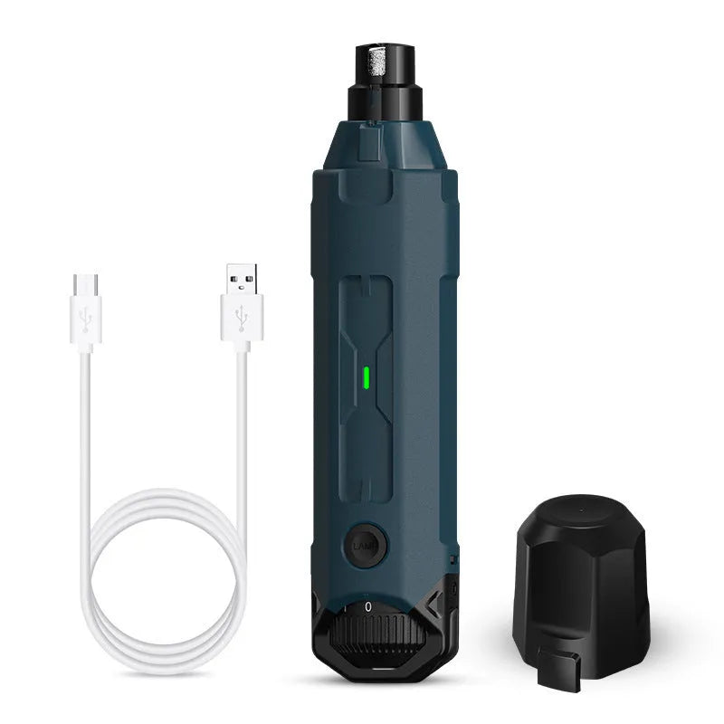 Dark blue automatic pet nail piercing device with 6-speed control knob and LED light