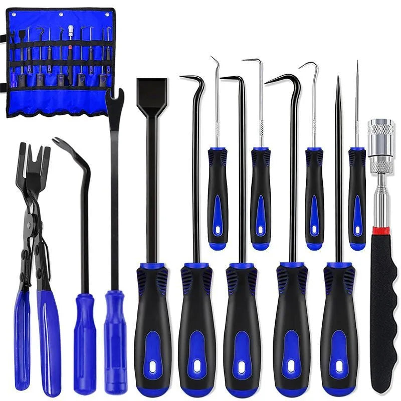 13-piece oil seal screwdriver hook set in blue with Oxford strap cloth bag for auto repair disassembly