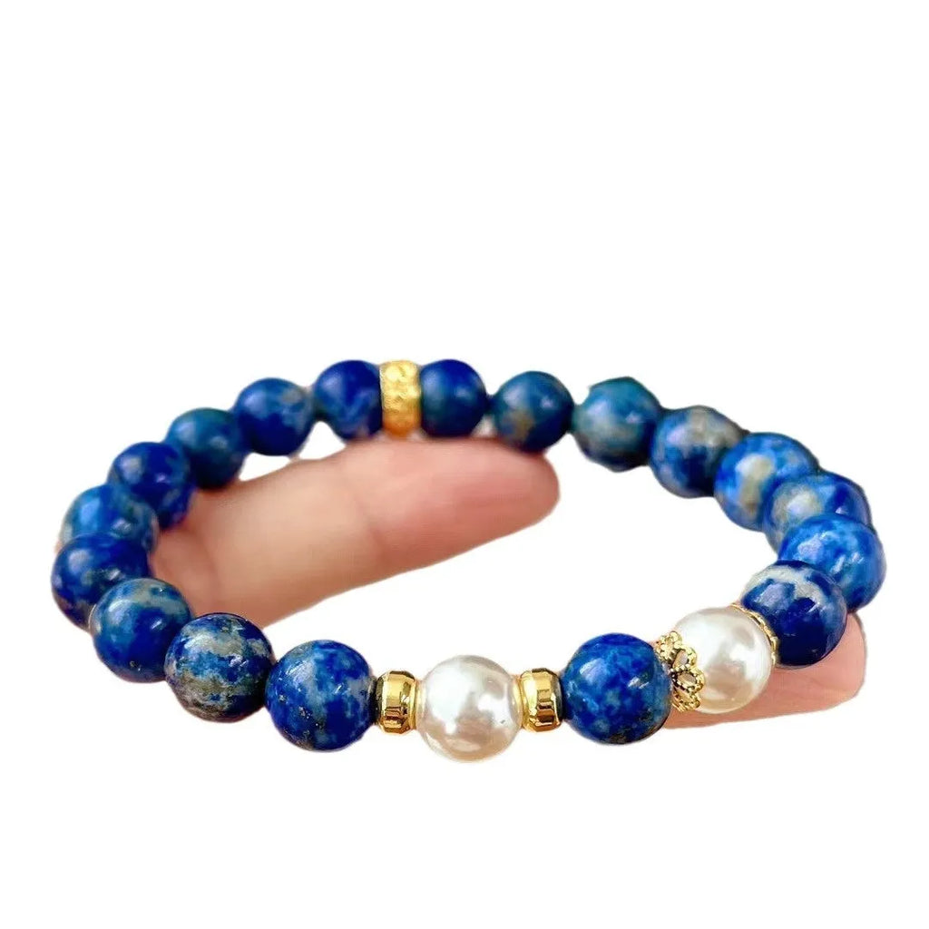 Chinese style retro lapis lazuli bracelet with natural green colour and gold stone decorative details