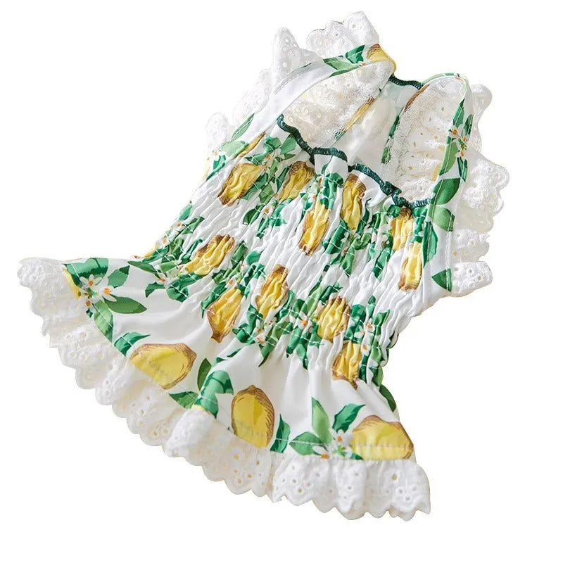 Rock yellow lemon princess style dog dress with thin breathable straps for small dogs